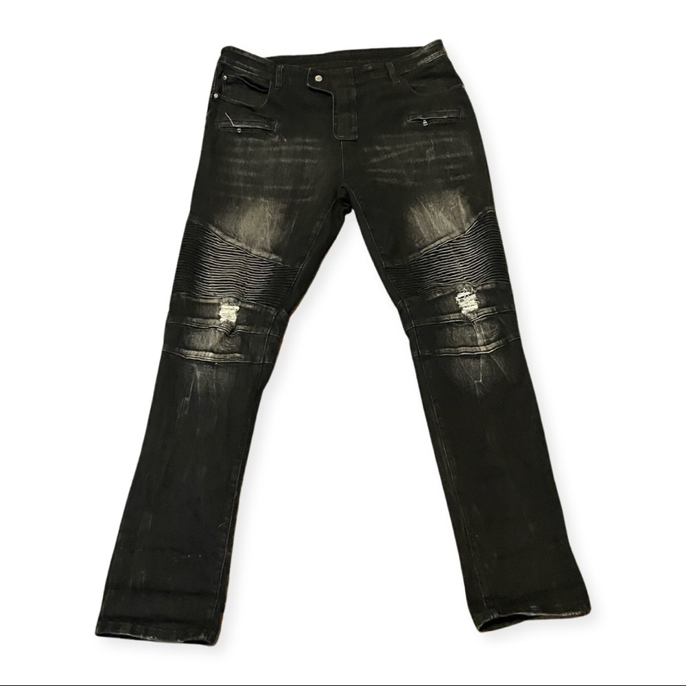 38X30 Men’s Black Moto Biker Jeans